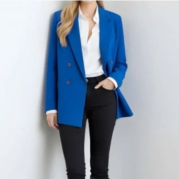 NWOT MAEVE x Anthropologie Oversized Double Breasted Cobalt Blue Blazer | Size 6 - Picture 1 of 12
